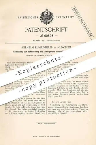 original Patent - Wilhelm Kumpfmiller , München , 1891 , Verhinderung des Durchgehens der Zugtiere , Pferd , Pferde !!!
