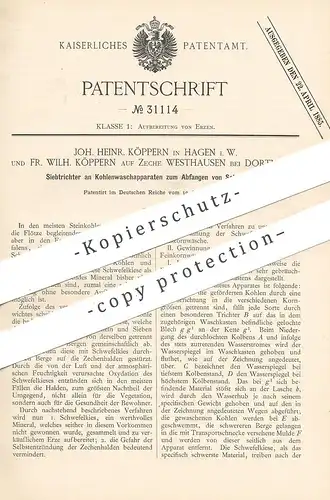 original Patent - Joh. Heinr. Köppern , Hagen | Fr. Wilh. Köppern auf Zeche Westhausen / Dortmund | Siebtrichter | Kohle
