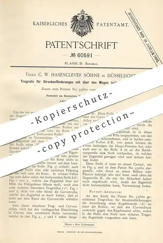 original Patent - C. W. Hasenclever Söhne / Düsseldorf , 1891 , Tragrolle für Streckenförderung | Bergbau , Bergwerk !!!