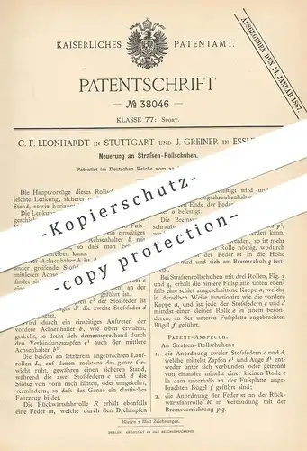 original Patent - C. F. Leonhardt , Stuttgart , J. Greiner , Esslingen , 1886 , Straßen - Rollschuhe | Rollschuh | Sport