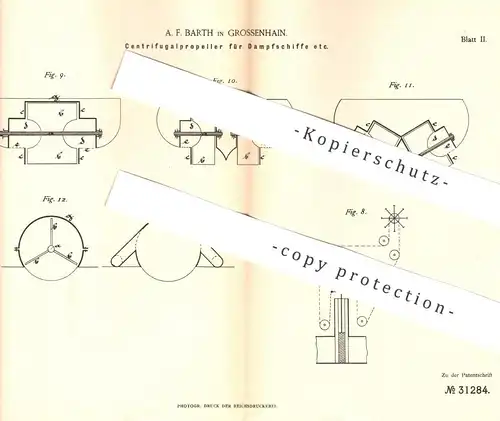 original Patent - A. F. Barth , Grossenhain , 1884 , Zentrifugalpropeller für Dampfschiff | Schiff , Propeller | Boot