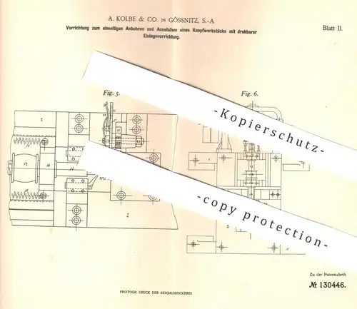 original Patent - A. Kolbe & Co. , Gössnitz , 1901 , Knopf - Herstellung | Knöpfe | Schneider , Schneiderei , Mode !!!