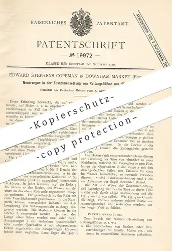 original Patent - Edward Stephens Copeman , Downham Market , England , 1882 , Rettungsfloß aus Sitzbänken | Floss , Floß