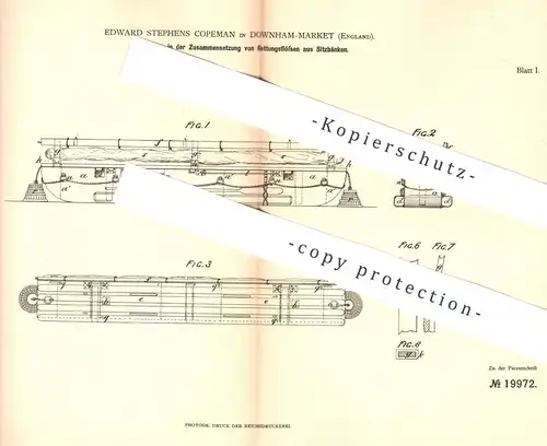 original Patent - Edward Stephens Copeman , Downham Market , England , 1882 , Rettungsfloß aus Sitzbänken | Floss , Floß