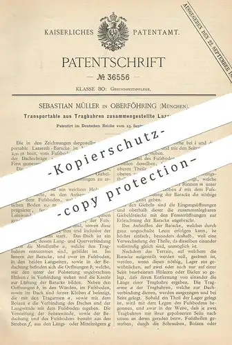original Patent - Sebastian Müller , Oberföhring / München , 1885 , Lazarett aus Tragbahren | Bahre , Krankenhaus , Arzt