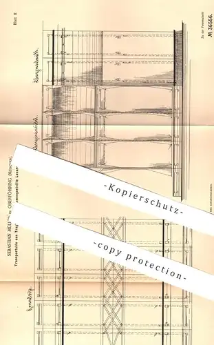 original Patent - Sebastian Müller , Oberföhring / München , 1885 , Lazarett aus Tragbahren | Bahre , Krankenhaus , Arzt