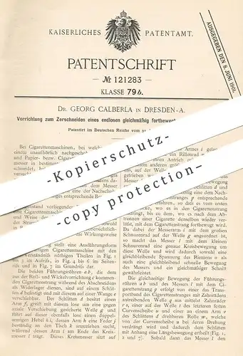 original Patent - Dr. Georg Calberla , Dresden , 1900 , Zerschneiden endloser Zigarettenstränge | Zigaretten , Zigarren