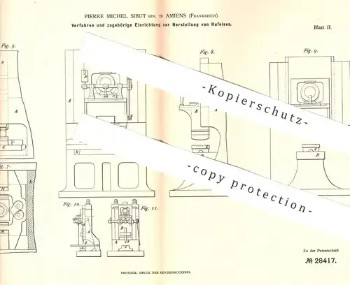 original Patent - Pierre Michel Sibut , Amiens , Frankreich  1884 , Herst. von Hufeisen | Huf , Eisen , Schmied , Metall