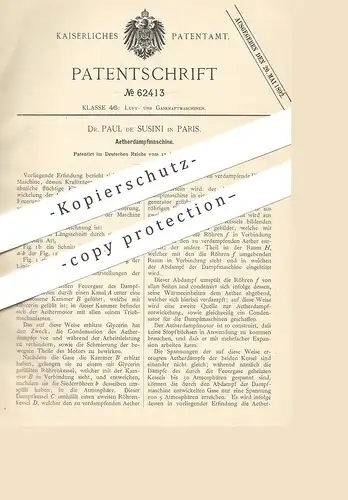 original Patent - Dr. Paul de Susini , Paris , Frankreich , 1891 , Aetherdampfmaschine | Aether - Dampfmaschine | Motor