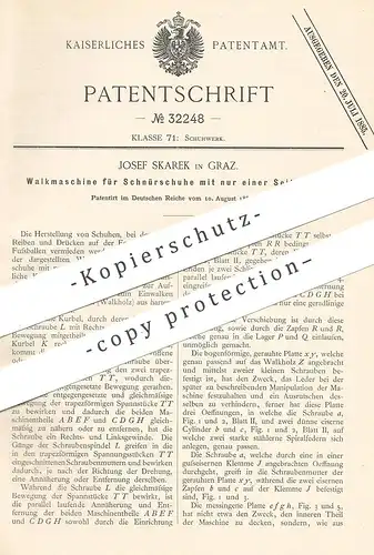 original Patent - Josef Skarek , Graz , 1884 , Walkmaschine für Schnürschuh | Schuh , Schuhe , Schuster , Schuhwerk