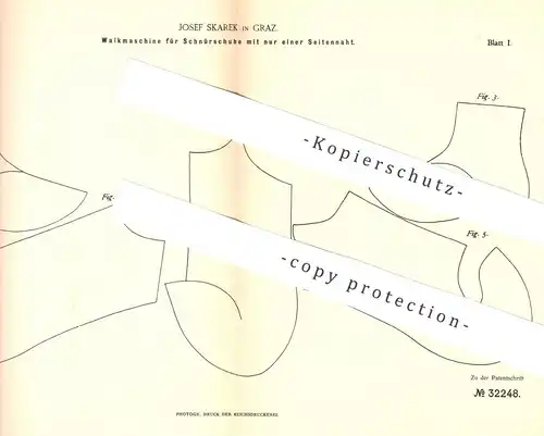 original Patent - Josef Skarek , Graz , 1884 , Walkmaschine für Schnürschuh | Schuh , Schuhe , Schuster , Schuhwerk