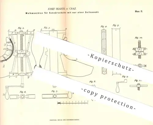 original Patent - Josef Skarek , Graz , 1884 , Walkmaschine für Schnürschuh | Schuh , Schuhe , Schuster , Schuhwerk