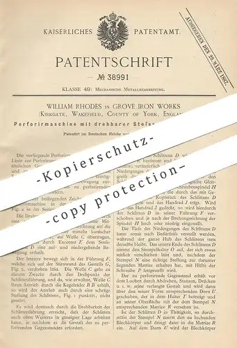 original Patent - William Rhodes , Grove Iron Works , Kirkgate , Wakefield , York , England | Perforiermaschine | Metall
