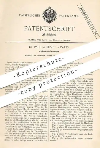 original Patent - Dr. Paul de Susini , Paris , Frankreich , 1890 , Aetherdampfmaschine | Aether - Dampfmaschine | Motor