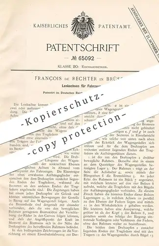 original Patent - François de Rechter , Brüssel , 1891 , Lenkachse für Fahrzeuge | Achse , Achsen | Lenkung | Eisenbahn