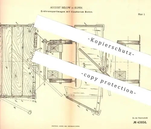 original Patent - August Below , Eupen , 1887 , Erdtransportwagen | Wagon | Eisenbahn , Eisenbahnen , Lokomotive