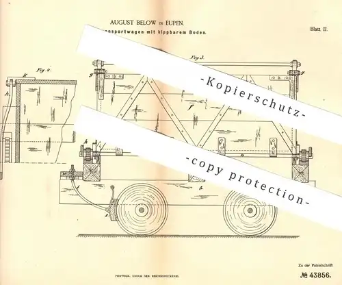 original Patent - August Below , Eupen , 1887 , Erdtransportwagen | Wagon | Eisenbahn , Eisenbahnen , Lokomotive