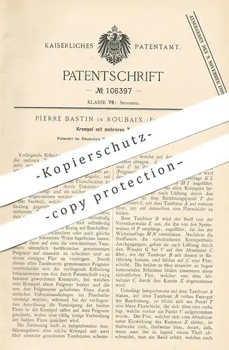 original Patent - Pierre Bastin , Roubaix , Frankreich , 1898 , Krempel mit mehreren Tambouren | Spinnmaschine | Spinnen