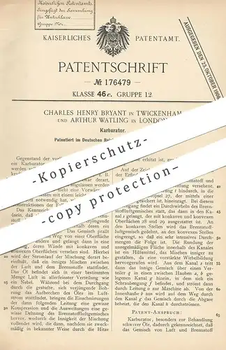 original Patent - Charles Henry Bryant , Twickenham | Arthur Watling , London , England , 1904 , Karburator | Motor !!