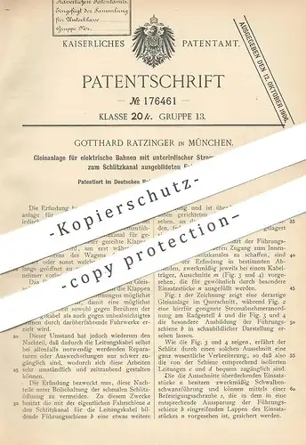 original Patent - Gotthard Ratzinger , München 1905 , Gleisanlage für elektrische Bahn | Straßenbahn , Gleis | Eisenbahn