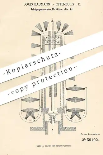 original Patent - Louis Baumann , Offenburg , 1886 , Reinigung für Gläser | Glas - Spülmaschine | Geschirrspüler !!!