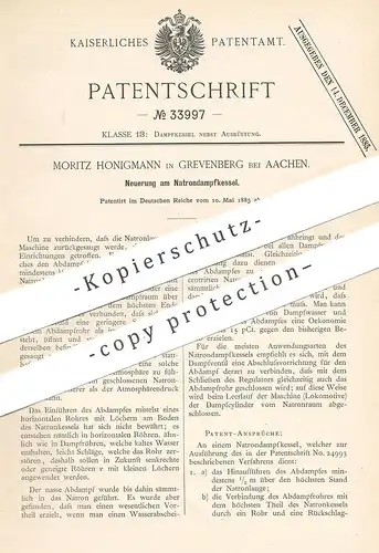 original Patent - Moritz Honigmann , Grevenberg / Aachen , 1885 , Natrondampfkessel | Natron - Dampfkessel | Natronlauge