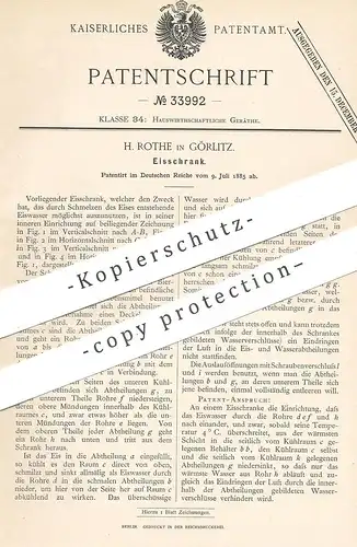 original Patent - H. Rothe , Görlitz , 1885 , Eisschrank | Eis | Kühlschrank , Kühlung , Kühlzelle , Kühlraum !!!