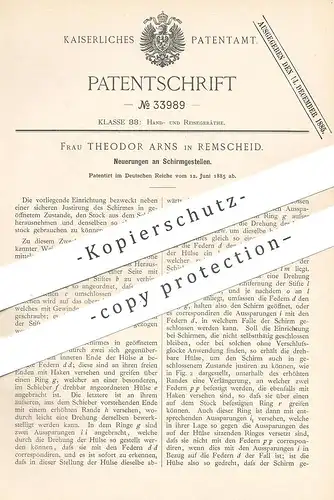 original Patent - Frau Theodor Arns , Remscheid , 1885 , Schirmgestell | Schirm - Gestell | Regenschirm , Sonnenschirm