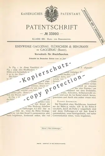 original Patent - Eisenwerke Gaggenau , Flürscheim & Bergmann , 1885 , Verschluss für Riechflaschen | Parfum , Flacon !!