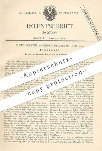 original Patent - Aurel Polster , Dresden / Niederlössnitz , 1883 , Treppenrost | Rost , Ofenrost | Ofen , Feuerung !!