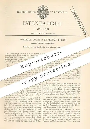original Patent - Friedrich Cuntz , Karlsbad / Böhmen 1884 , Intermittierende Wasser- Spülung | Wasserleitung | Klempner