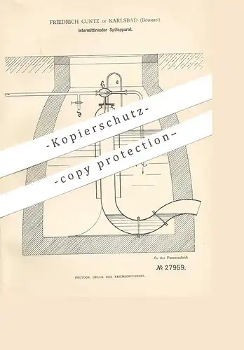 original Patent - Friedrich Cuntz , Karlsbad / Böhmen 1884 , Intermittierende Wasser- Spülung | Wasserleitung | Klempner