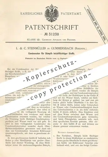 original Patent - L. C. Steinmüller , Gummersbach , 1884 , Kondensator für Dämpfe leichtflüchtiger Stoffe | Kondensation