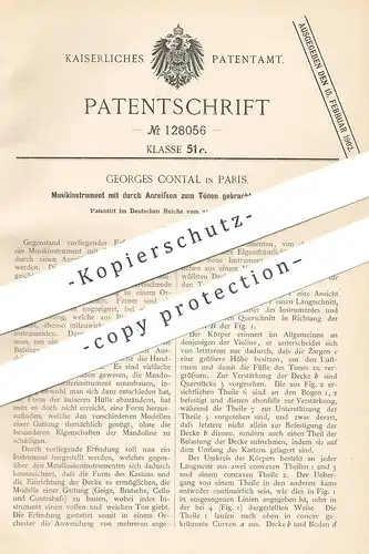 original Patent - Georges Contal , Paris , Frankreich , 1900 , Musikinstrument mit Saiten aus Metall | Harfe , Gitarre !