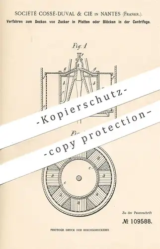 original Patent - Société Cossé Duval & Cie , Nantes , Frankreich 1898 , Decken von Zucker in Zentrifuge | Zuckerfabrik