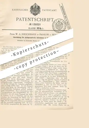 original Patent - W. A. Hirschmann , Berlin / Pankow 1902 , photographische Aufnahmen in Körperhöhlen | Kamera , Medizin