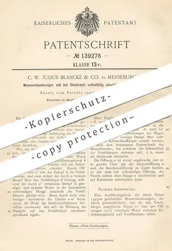 original Patent - C. W. Julius Blancke & Co. , Merseburg , 1902 , Wasserstandsanzeiger | Dampfkessel , Dampfmaschine !!!