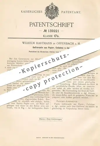 original Patent - Wilhelm Hartmann , Offenbach / Main , 1902 , Gefrierzelle aus Papier , Zellulose | Eis , Generator !!!