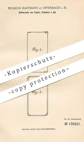 original Patent - Wilhelm Hartmann , Offenbach / Main , 1902 , Gefrierzelle aus Papier , Zellulose | Eis , Generator !!!