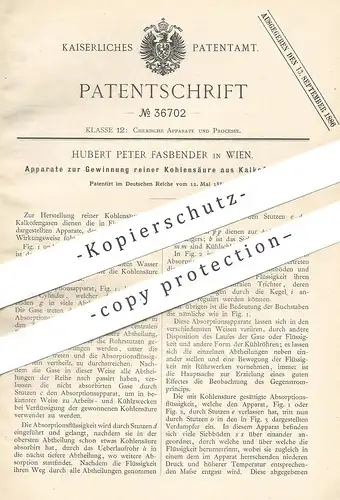original Patent - Hubert Peter Fasbender , Wien , 1885 , Gewinnung reiner Kohlensäure aus Kalkofengas | Ofen , Chemie !