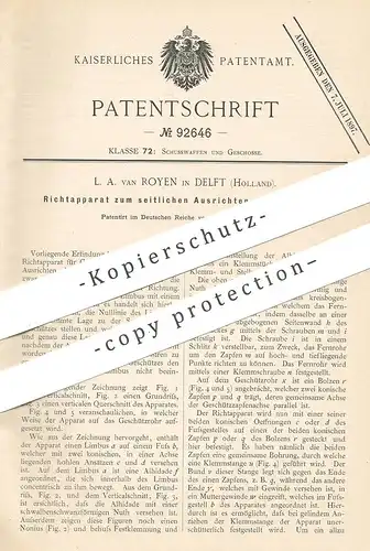 original Patent - L. A. van Royen , Delft / Holland | seitliches Ausrichten der Geschütze | Geschütz , Waffe , Gewehr !!