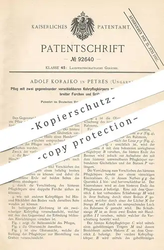 original Patent - Adolf Korajko , Petres , Ungarn 1896 , Pflug für verschieden breite Furchen | Pflügen | Landwirtschaft