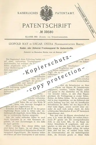 original Patent - Leopold May , Ostra Ungarn / Bisenz | 1886 , Trockenapparat für Zuckerstreifen | Zucker , Zuckerfabrik