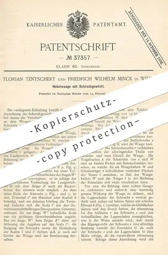 original Patent - Florian Tentschert , Friedrich Wilhelm Minck , Wien , 1886 , Hebelwaage mit Schraubgewicht | Waage !!