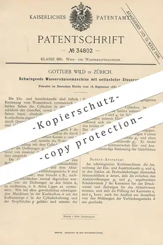 original Patent - Gottlieb Wild , Zürich , 1885 , Wassersäulenmaschine | Wasser , Wasserkraft , Windkraft , Wasserdruck