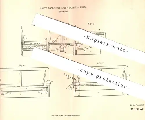 original Patent - Fritz Morgenthaler Sohn , Bern , 1898 , Schlafsofa | Sofa , Couch , Bett , Betten , Möbel | Möbelbauer