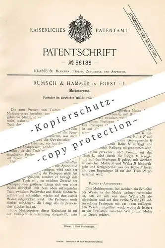 original Patent - Rumsch & Hammer , Forst , 1890 , Muldenpresse | Presse | Tuch , Walze | Stoff , Gewebe | Pressen !!