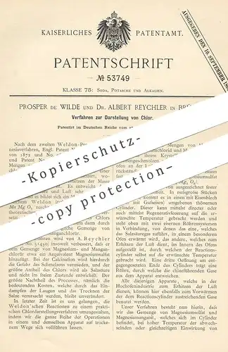 original Patent - Prosper de Wilde , Dr. Albert Reychler , Brüssel , 1889 , Darstellung von Chlor | Chemie | Weldon !!!