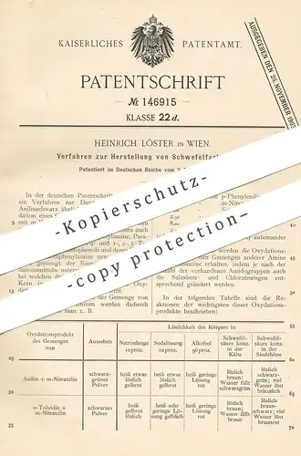 original Patent - Heinrich Löster , Wien , Österreich , 1902 , Herstellung von Schwefelfarbstoff | Schwefel - Farbstoff
