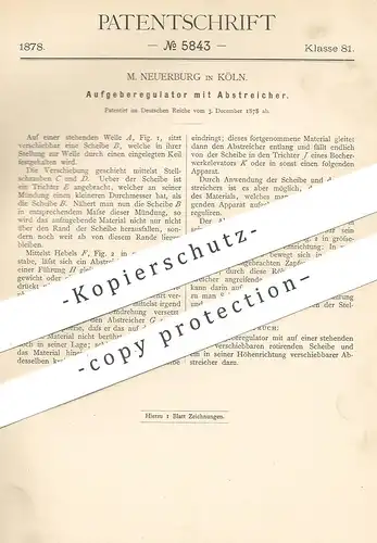 original Patent - M. Neuerburg , Köln , 1878 , Aufgeberregulator mit Abstreicher | Regulator | Transport , Beförderung